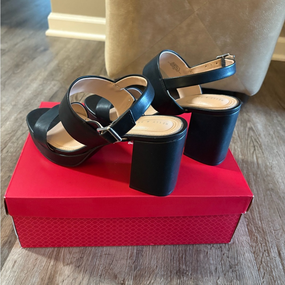 Kelly & Katie Black Heeled Sandals with Ankle Strap